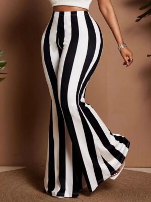 Fashion Stretch Flared Striped Casual Pants