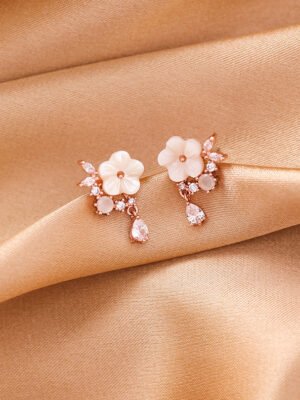 Women's Shell Flower Drop Zircon Earrings