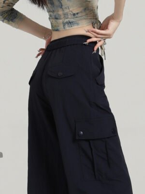 Designed High-Quality Quick-Drying Cargo Pants For Women, Cool And Sassy Summer Thin Ice Silk Wide-Leg Loose Slimming Casual Pants