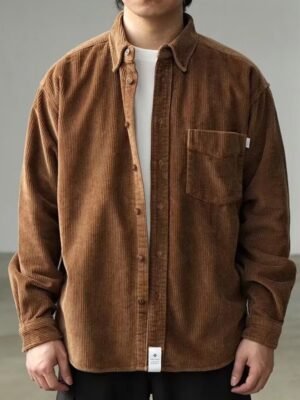 Vintage Corduroy Shirt Men Loose Cargo Shirt Coat