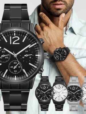 Large Dial Men's Steel Belt Watch