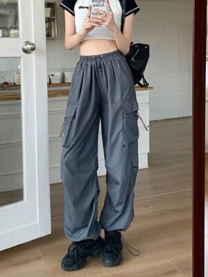 American-style Vintage Work Pants For Men And Women, Summer Versatile Straight-leg, Drapey, Cuffed, Loose Wide-leg Casual Pants-Dark Gray