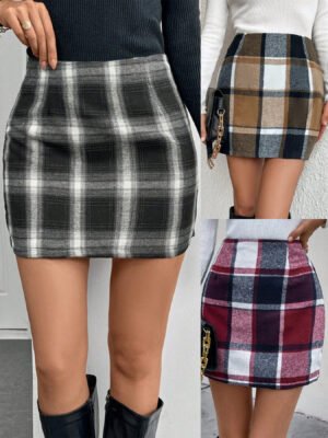 Women's High-Waisted Bodycon Plaid Skirt