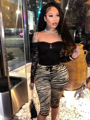 Sexy Lace Leopard Print Cropped Tight Straight-leg Pants