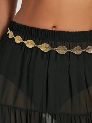 Leaf Style Waist Chain Retro Paired With Denim Skirt And Pants