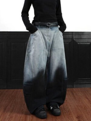 American-style Vintage Washed Ombre Tie-dye Bootcut Jeans