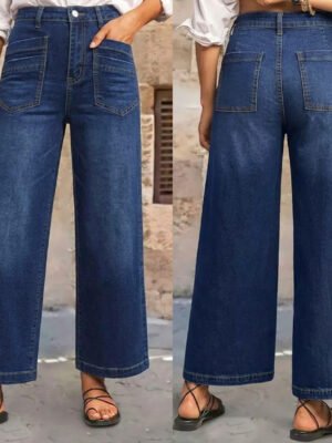 High-waisted Wide-leg Denim Jeans For Women