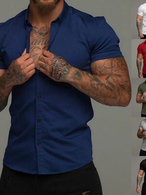 Solid Color Polo Collar Muscle Men Shaping Simple Shirt