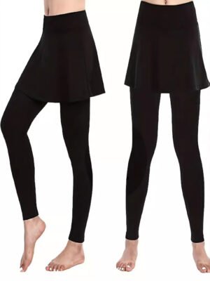 Women's High Waist Skirted Leggings 2 In 1 Flared Skirt Overlay Active Leggings For Yoga & Workout