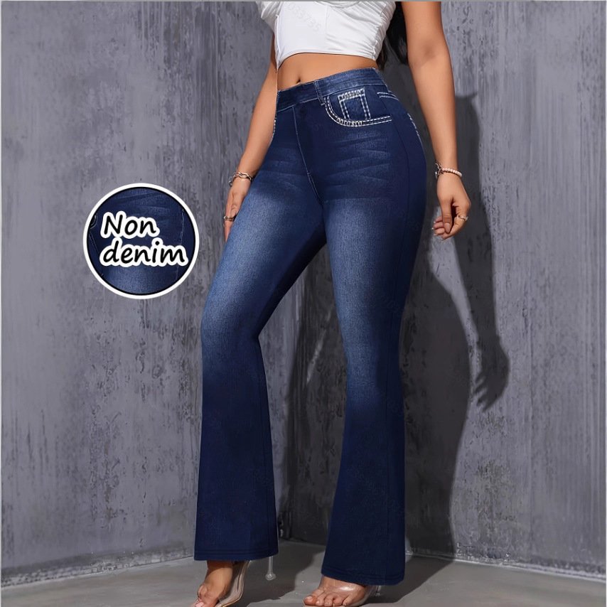 Stretchy Yoga And Fitness Leggings With A Denim-inspired Print ā Image 4