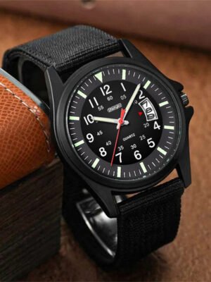 Mens Luminous Nylon-Strap Quartz Watch