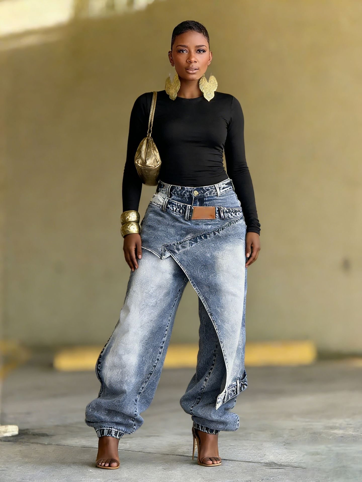 Deconstructed Layered Washed Denim Jeans ā Image 5