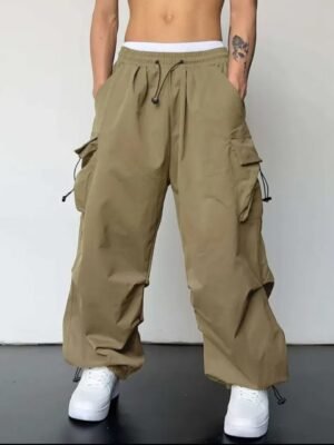 American-style Vintage Work Pants For Men And Women, Summer Versatile Straight-leg, Drapey, Cuffed, Loose Wide-leg Casual Pants-khaki