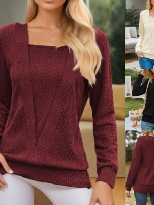 Casual Loose Stitching Long Sleeve T-shirt Women