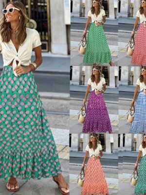 Printed Beach Casual Pleated Maxi Skirt