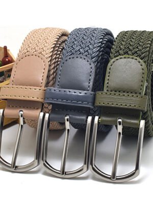 Men's Leather Canvas Woven Belt