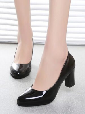 Women's Nude Color Chunky Heel Pointed High Heels
