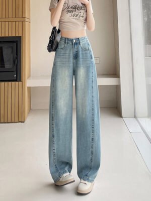 Pear-shaped Slightly Plus-size Hip-hugging High-waisted Loose-fitting Floor-length Pants For Petite Figures