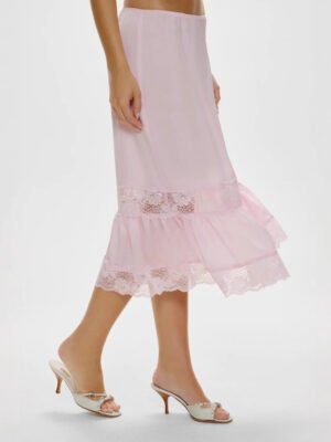 Resort-style Everyday Personality Lace-trimmed Patchwork Midi Skirt