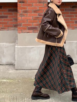 New Plaid Midi Skirt Made Of Polyester