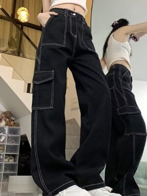 Jeans Women's Straight Loose Spring Wide-leg Overalls