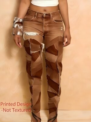 Retro Deconstructed Style Denim-inspired Leggings