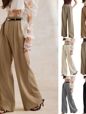 Cross-border Amazon Belt Wide Leg Spring And Summer Women's Casual Dipped High Waist Elegant Commuter Straight Business Suit Women.Belt Not Included