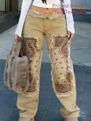 High-waisted Fringed Patchwork Wide-leg Jeans