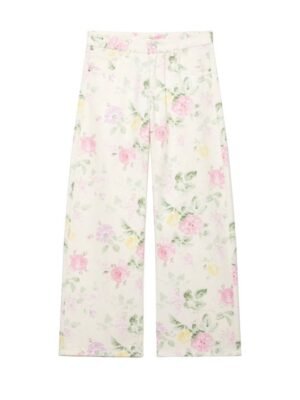 Womens Relaxed-fit Floral Wide-leg Denim Jeans
