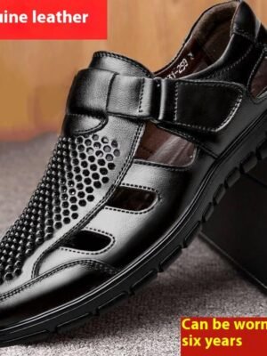 Men's Business Casual Hollow Work With Holes Leather Sandals