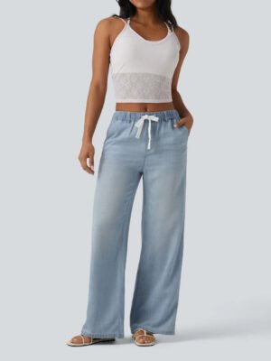 Womens Wide-leg Denim Casual Pants