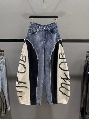 Womens Color-Block Patchwork Bootcut Jeans
