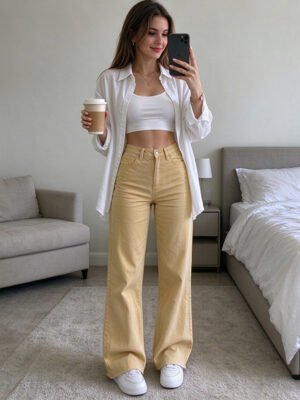 European And American Style New Solid Color Jeans Women's Dipped Loose Slimming High Waist Straight Pants Women's Casual Trousers