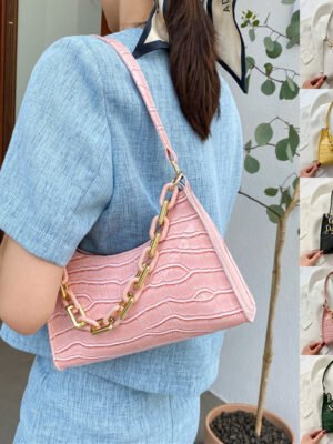 Fashion Stone Texture Shoulder Bag With Chain Women's Underarm Bag