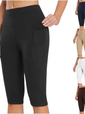 Side Pocket Solid Color High Waist Tight Stretch Sports Leggings