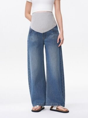 Maternity Jeans For Petite Women Belly-supporting Non-constricting Wide-leg Pants
