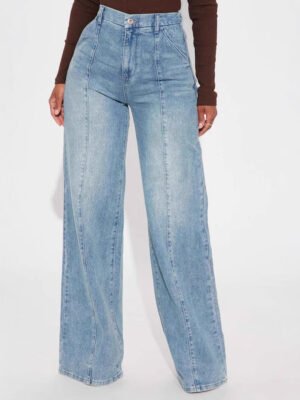 Straight-leg Washed Street-style Womens Jeans