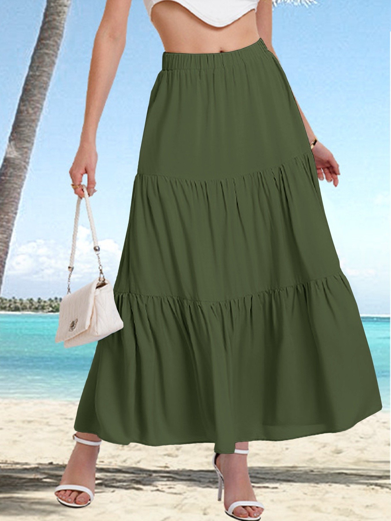 New Arrival High Waist A-Line Midi Skirt, Casual Drawstring Long Skirt ā Image 2