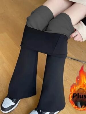 Fleece-lined Thick Shark Pants High Waisted Tuck Pants Slimming And Tight Yoga Pants