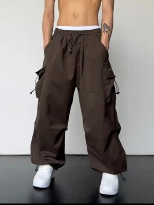 American-style Vintage Work Pants For Men And Women, Summer Versatile Straight-leg, Drapey, Cuffed, Loose Wide-leg Casual Pants-brown