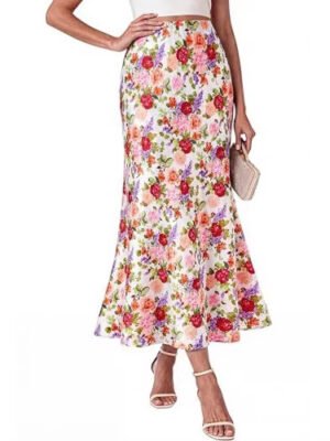 Bohemian A-line High-waisted Chic Silk Midi Dress For Women