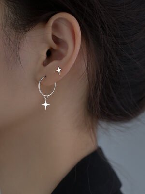 925 Sterling Silver Needle Asymmetric Star Ear Studs Women