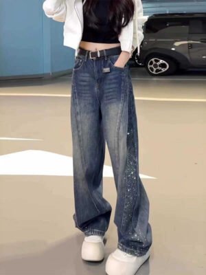 Retro Rhinestone-studded Bootcut Jeans For Women