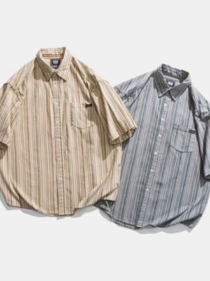 Japanese Style Striped Vintage Short Sleeve Shirt For Men