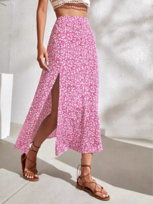 Elastic-waist Retro Four-way Stretch Slit Skirt For Women