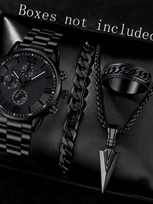 Three-Eye Digital Mens Watch Bracelet And Necklace Set