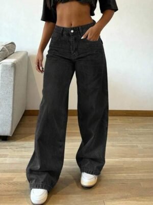 2026 New Cross-Border Spring Summer Washed High-Waisted Loose Straight Wide-Leg Women's Denim Pants