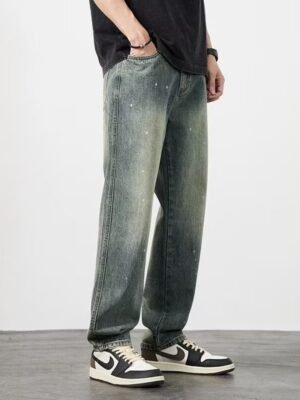 Distressed High Waist Jeans Men's Straight-leg Pants