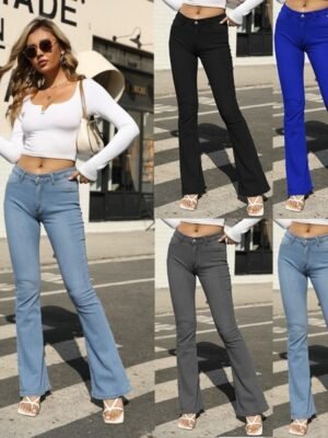 Amazon's Best-selling Jeans Women's Flared Jeans, Washed Mid-rise Denim, Plus-size, European And American Style, Long Pants, Gray