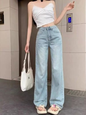 Women's Korean-style Bow-tie Embroidered Straight-leg Jeans